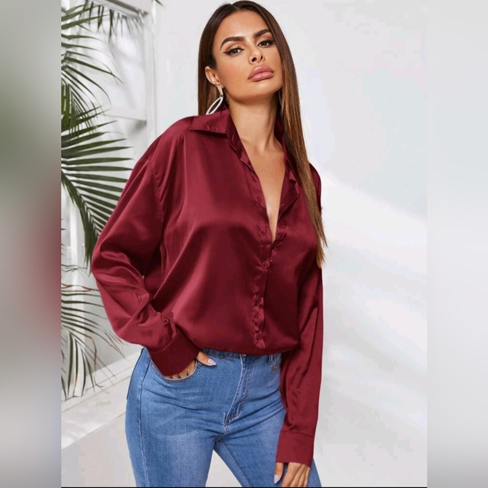 New brand top Satine red wine oversized drop shoulder
